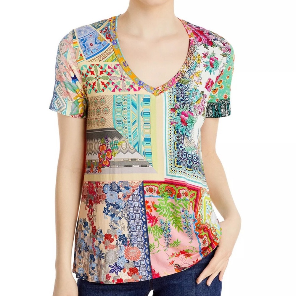 Johnny Was Annika Patchwork Tee, Medium - image 1
